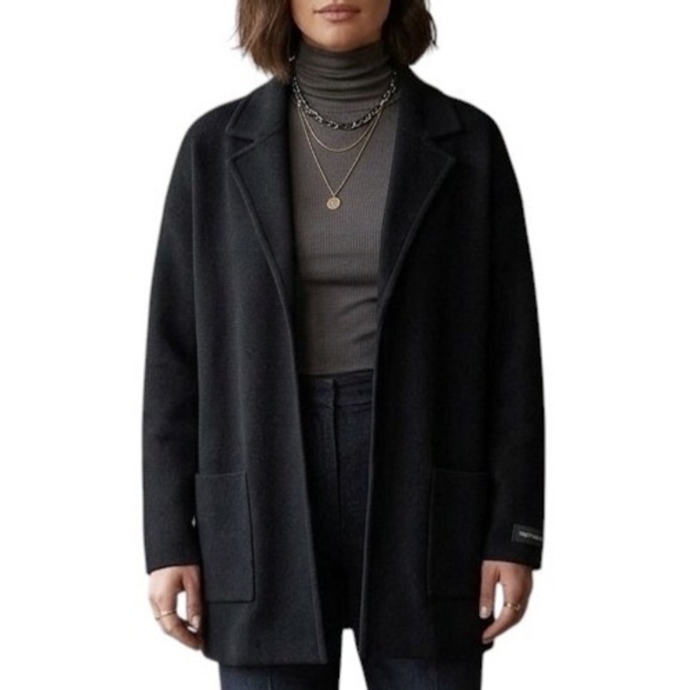 Two Twenty Five Womens Black Knit Blazer Coat Wool Blend Open‎ Front Cardigan M
